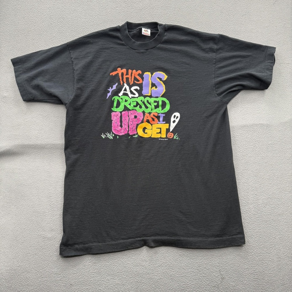 Vintage Fruit Of The Loom Shirt Mens XL Black Halloween Slogan Graphic Tee Funny
